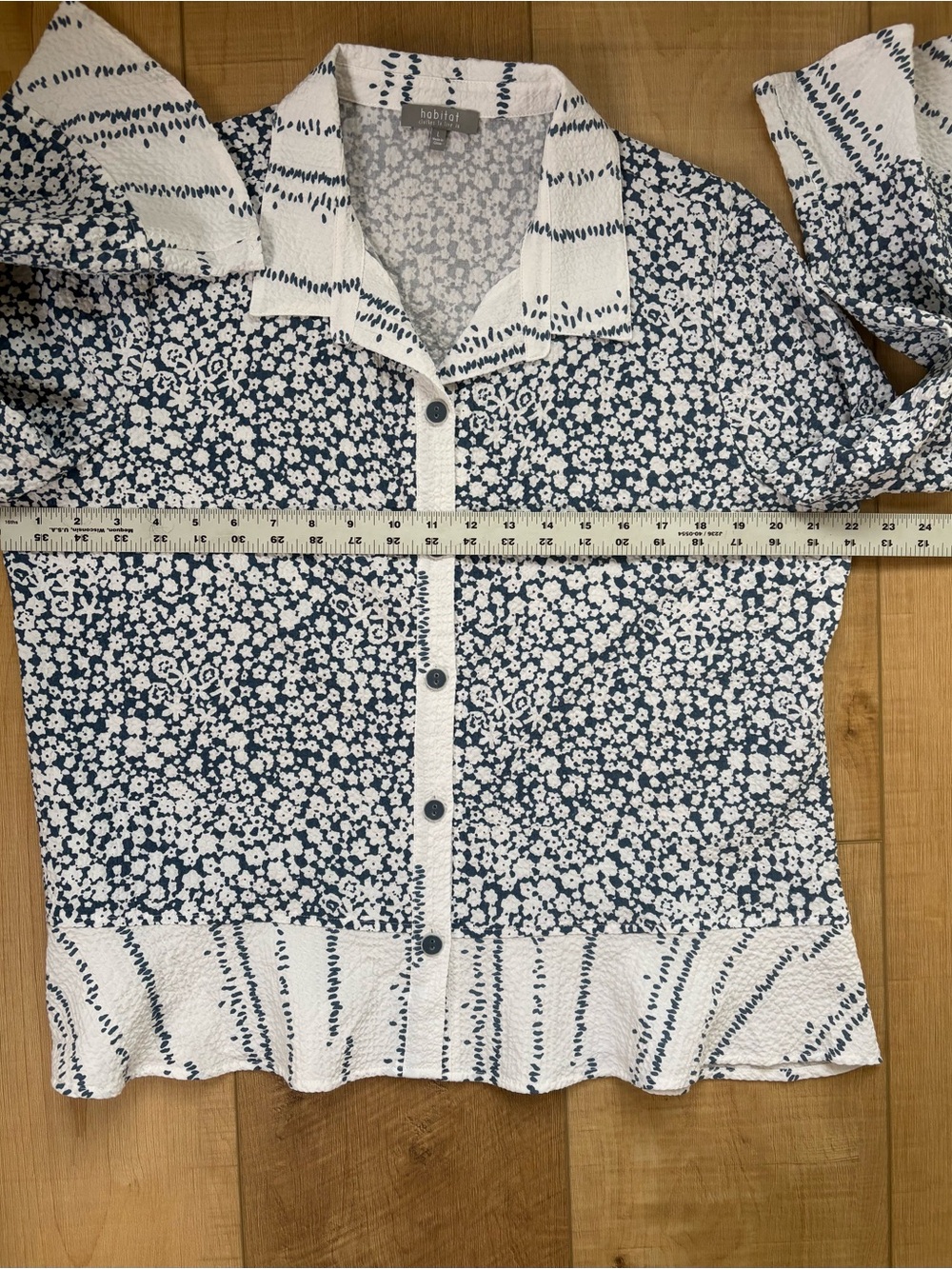 Habitat Navy and White Coastal Floral Long Sleeve Button Shirt. Size Large - Picture 9 of 12